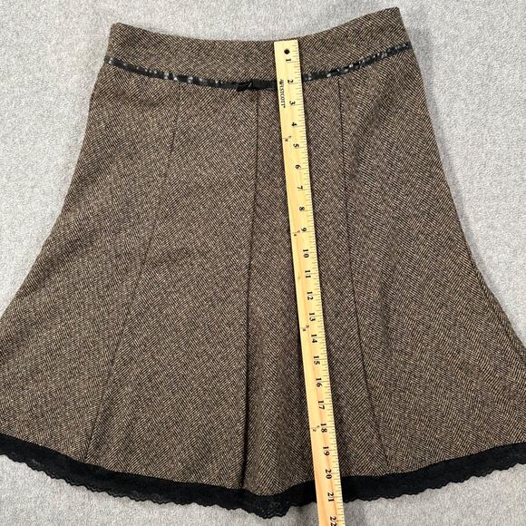 Joe Benbasset Tweed Swing Skirt Size 1 Brown Lace Trim Bow Detail Y2k Academia - Picture 4 of 7